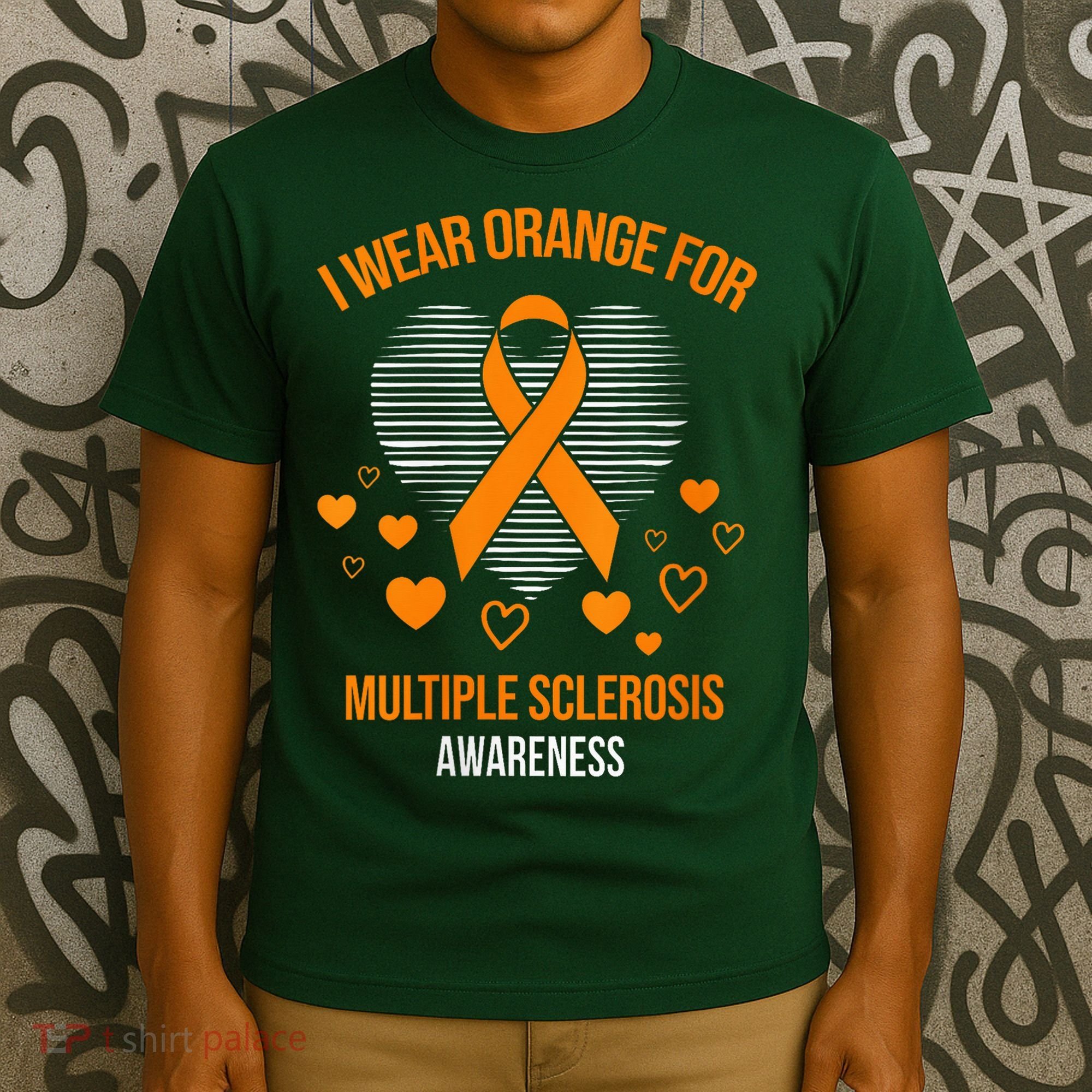 I Wear Orange Ribbon Heart Cool Multiple Sclerosis Awareness T-Shirt