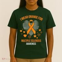 I Wear Orange Ribbon Heart Cool Multiple Sclerosis Awareness T-Shirt thumb 4
