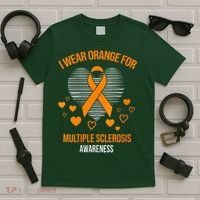 I Wear Orange Ribbon Heart Cool Multiple Sclerosis Awareness T-Shirt thumb 5