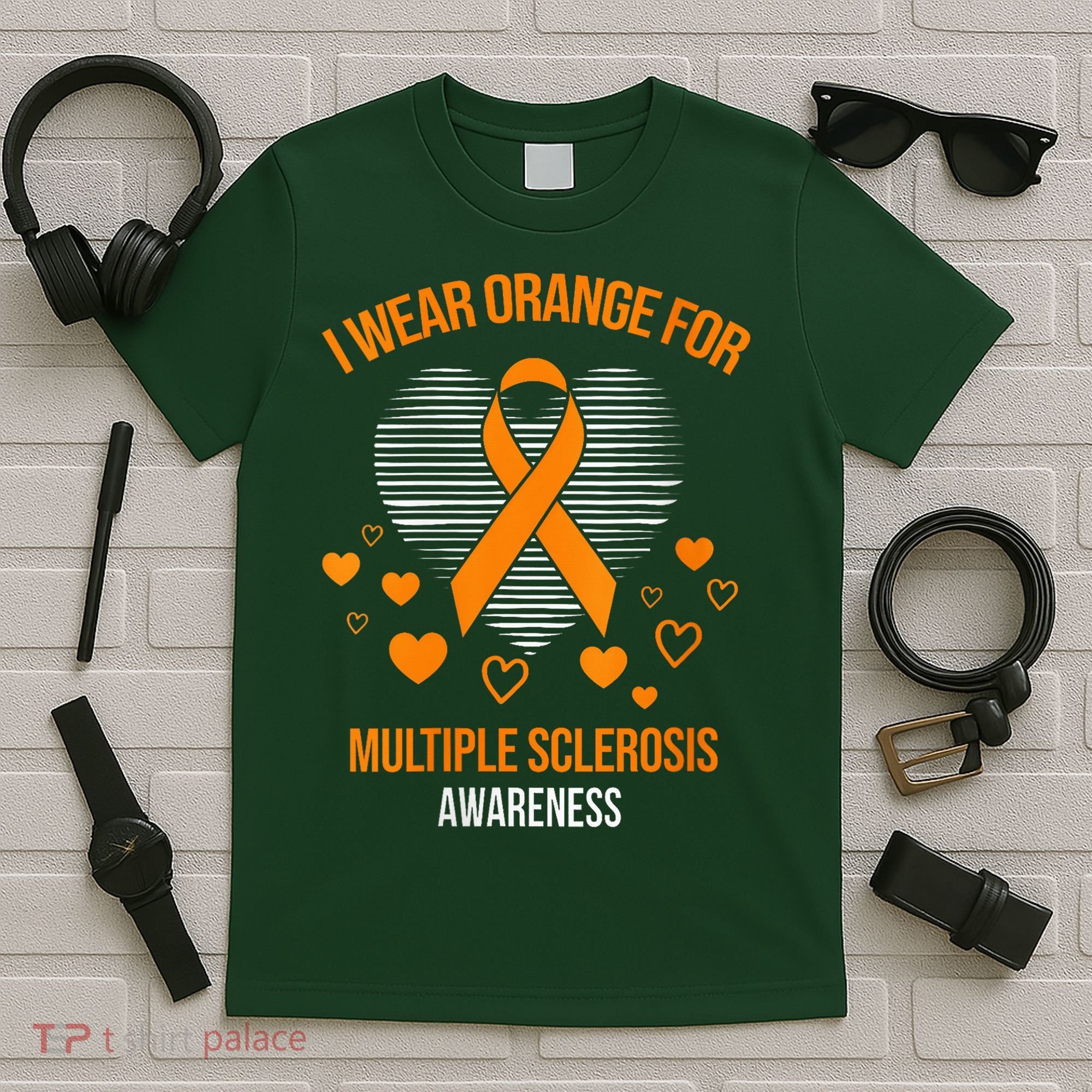 I Wear Orange Ribbon Heart Cool Multiple Sclerosis Awareness T-Shirt