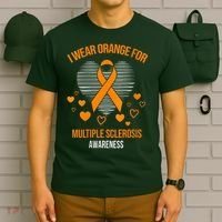 I Wear Orange Ribbon Heart Cool Multiple Sclerosis Awareness T-Shirt thumb 6
