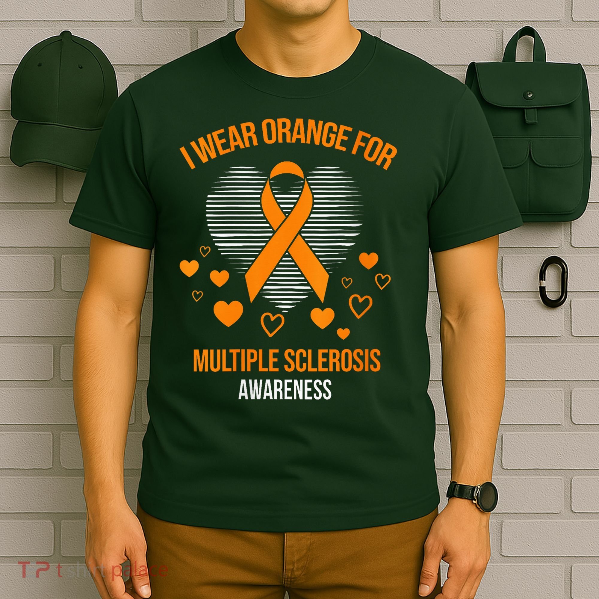 I Wear Orange Ribbon Heart Cool Multiple Sclerosis Awareness T-Shirt
