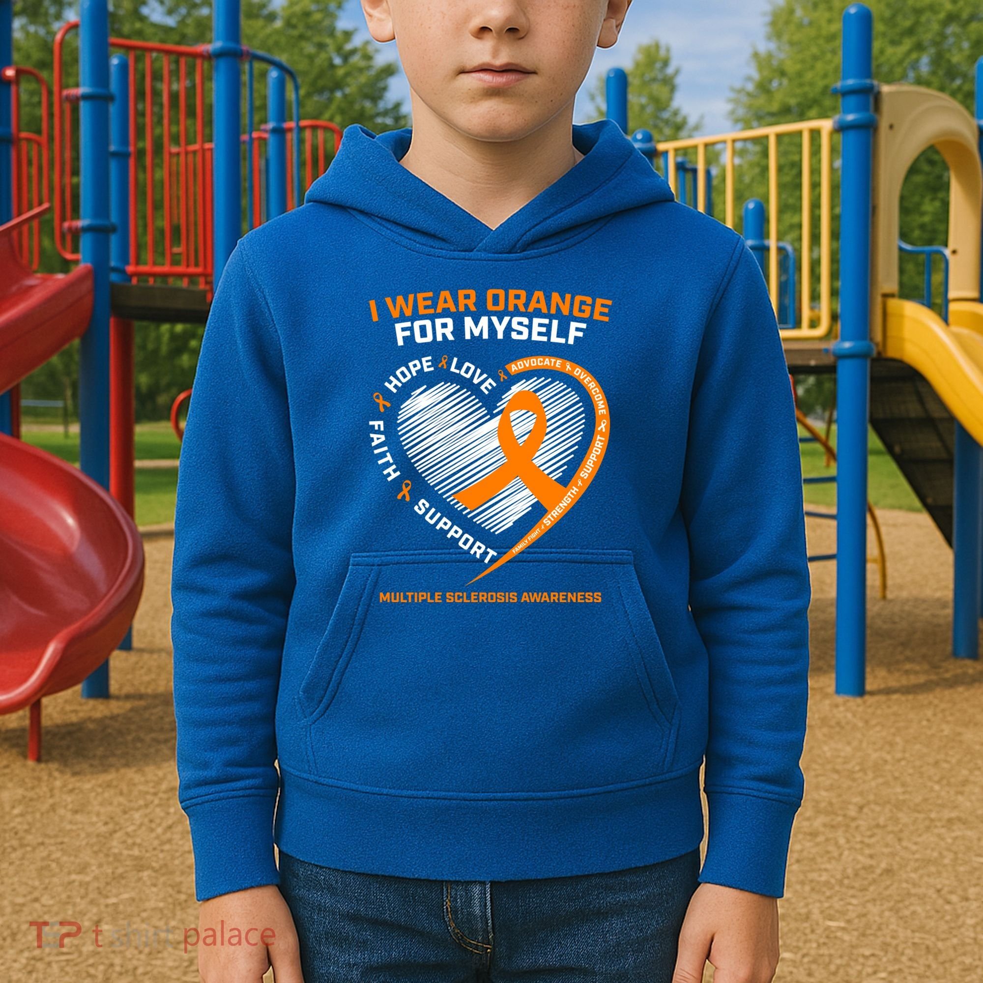 I Wear Orange Mys Multiple Sclerosis Awareness Ms Warrior Gift Kids Hoodie