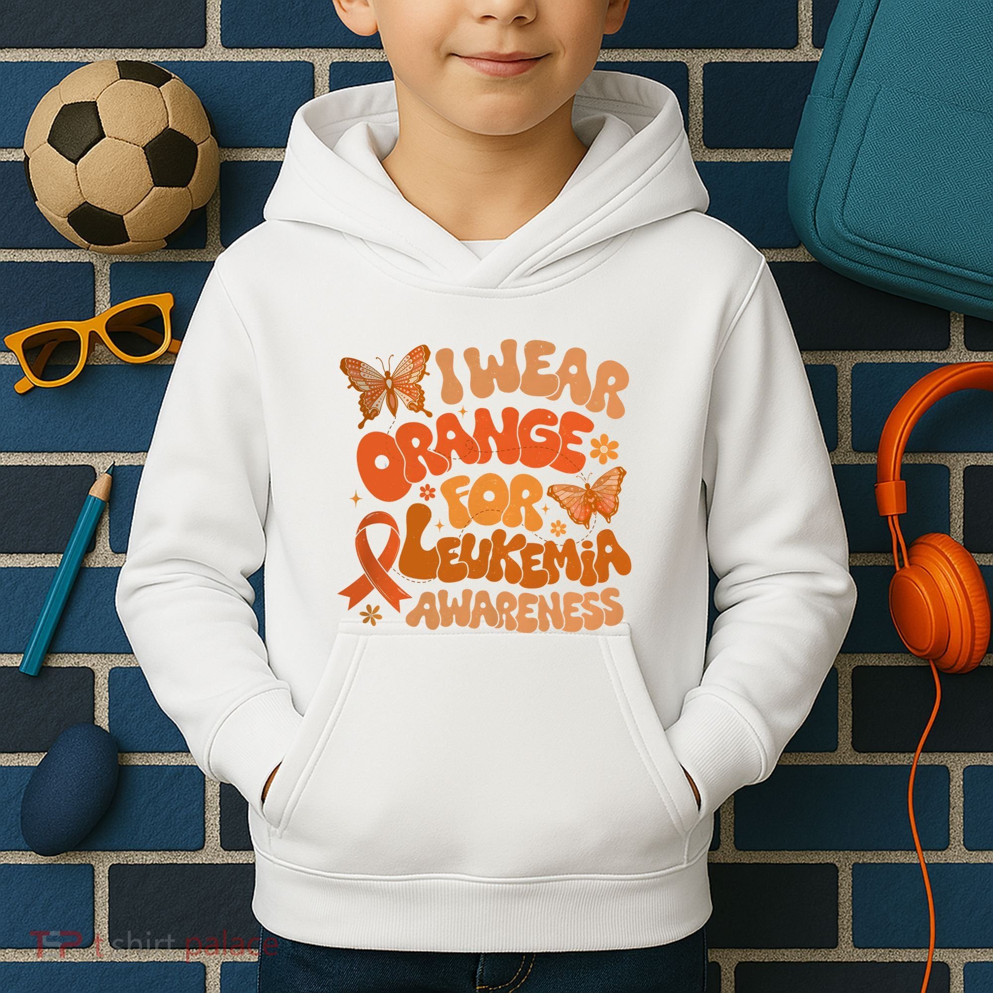 I Wear Orange For Leukemia Awareness Kids Hoodie