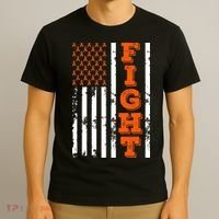 I Wear Orange Fight Kidney Cancer Awareness American Flag T-Shirt thumb 3
