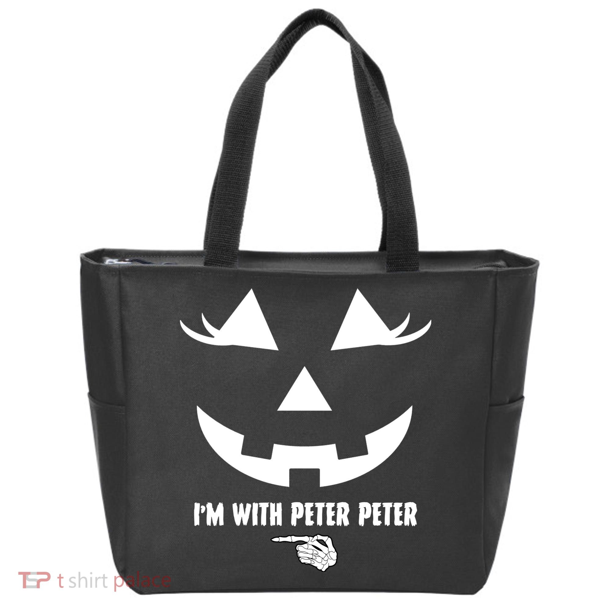 I'm With Peter Peter Skeleton Hand Pointing Matching Halloween Tote Bag