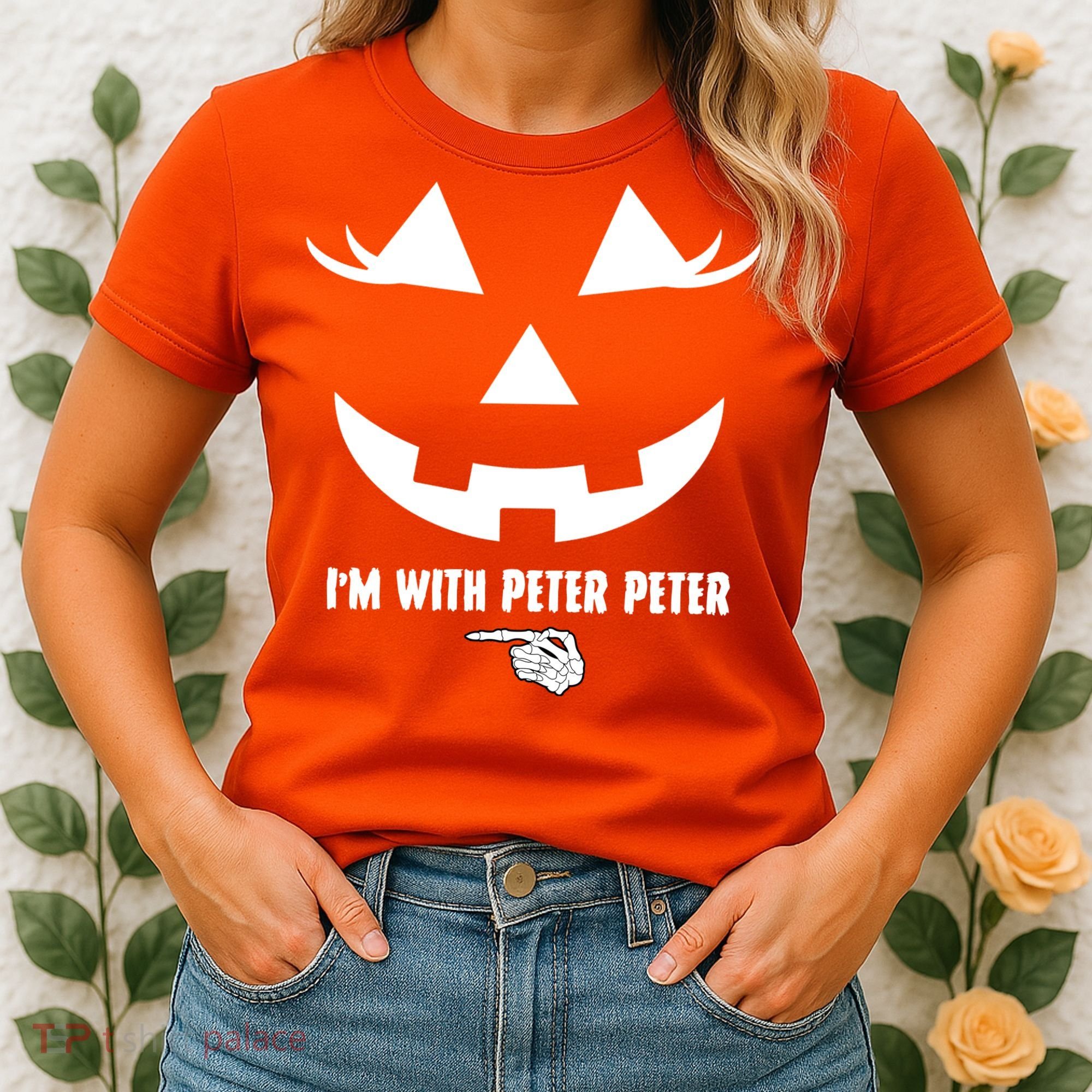I'm With Peter Peter Skeleton Hand Pointing Matching Halloween Women's T-Shirt