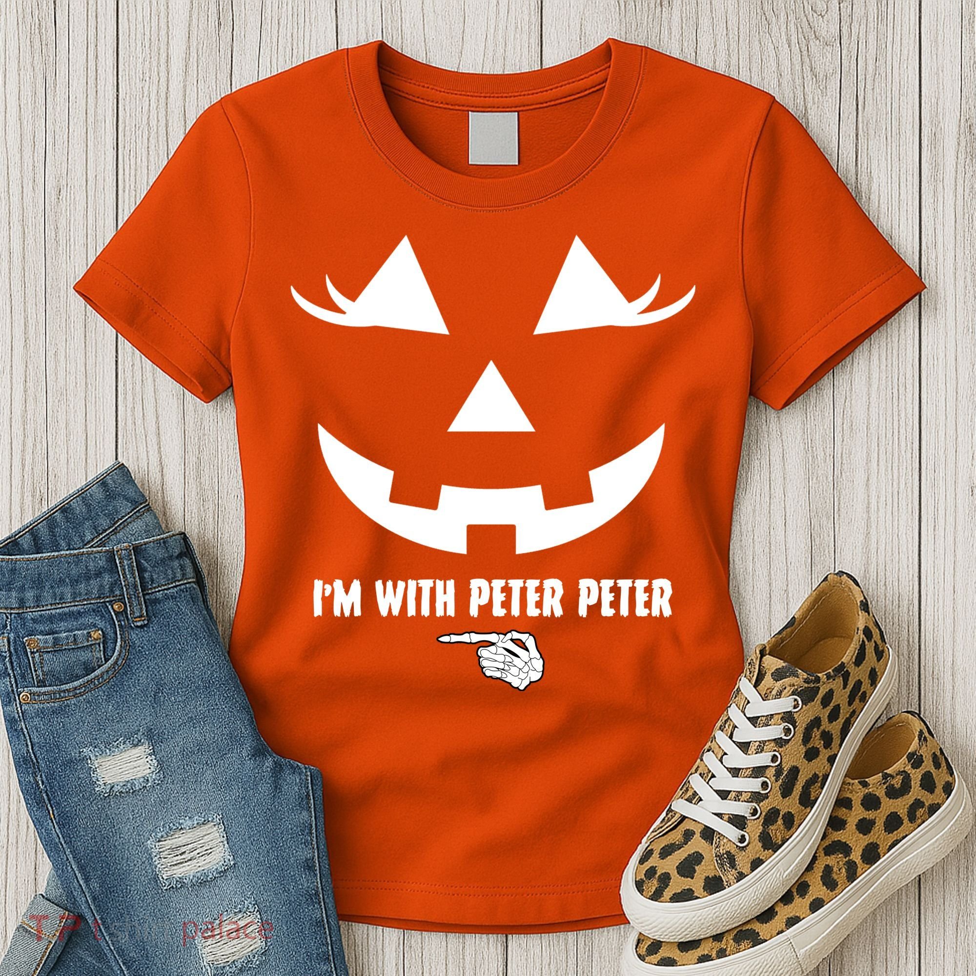 I'm With Peter Peter Skeleton Hand Pointing Matching Halloween Women's T-Shirt