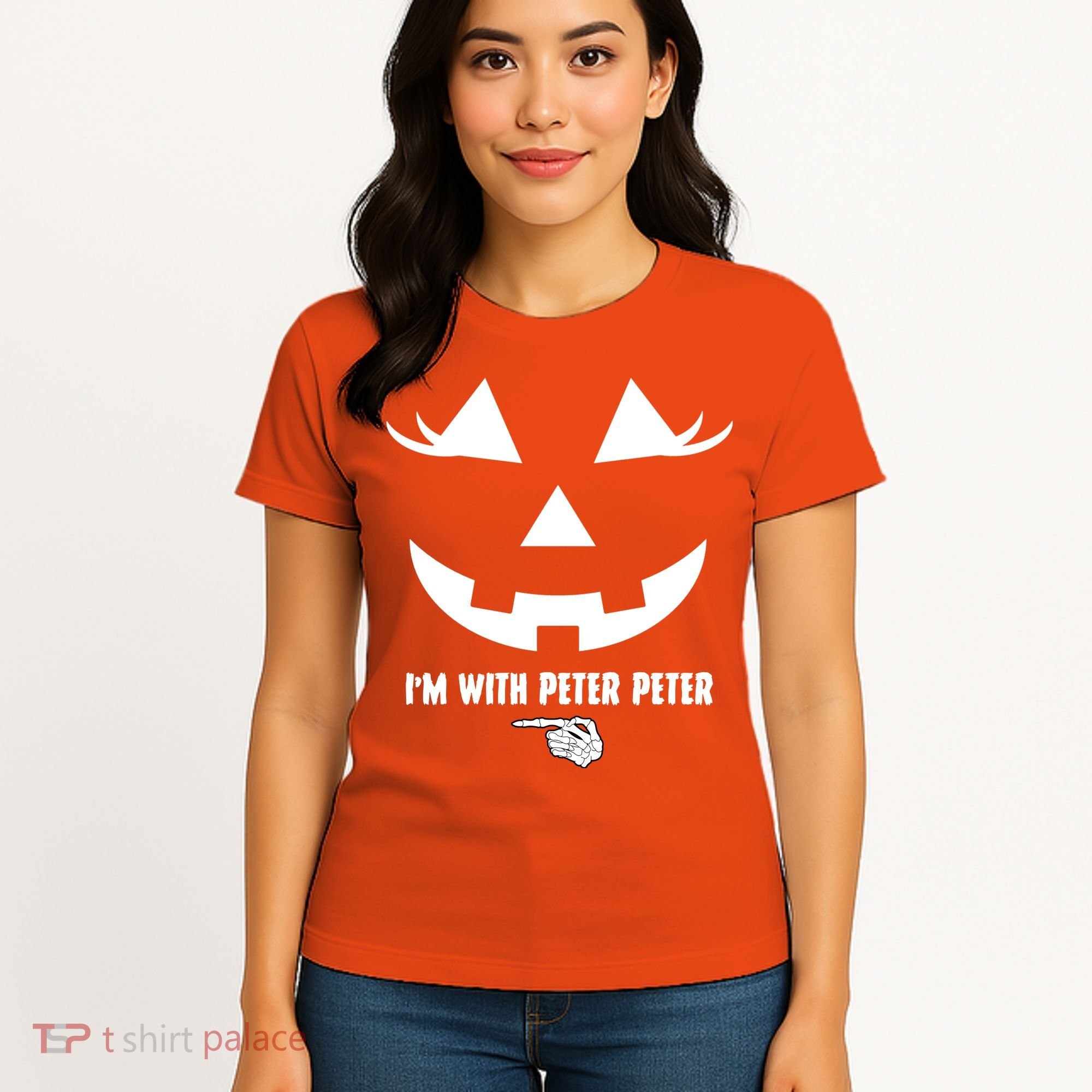 I'm With Peter Peter Skeleton Hand Pointing Matching Halloween Women's T-Shirt