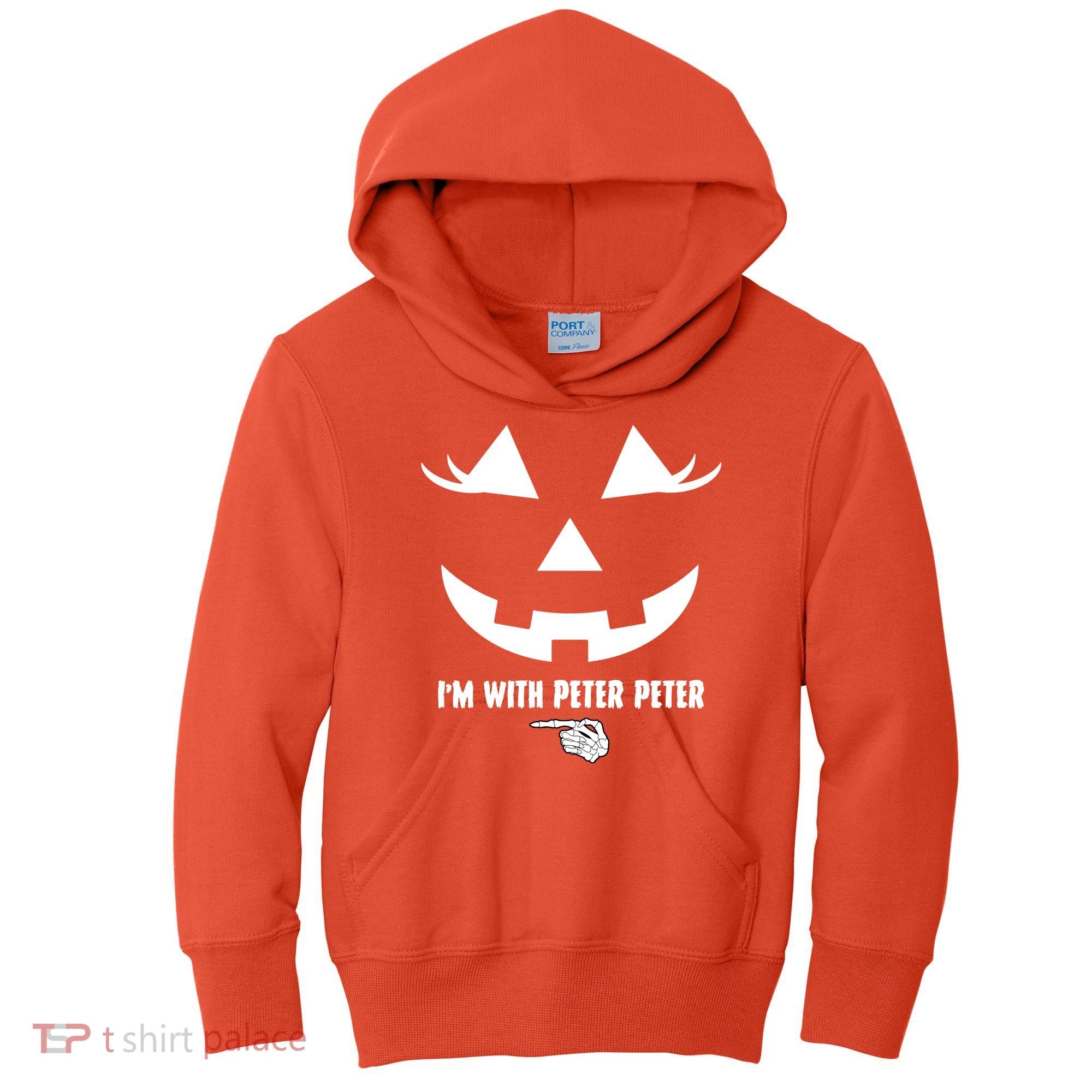 I'm With Peter Peter Skeleton Hand Pointing Matching Halloween Kids Hoodie