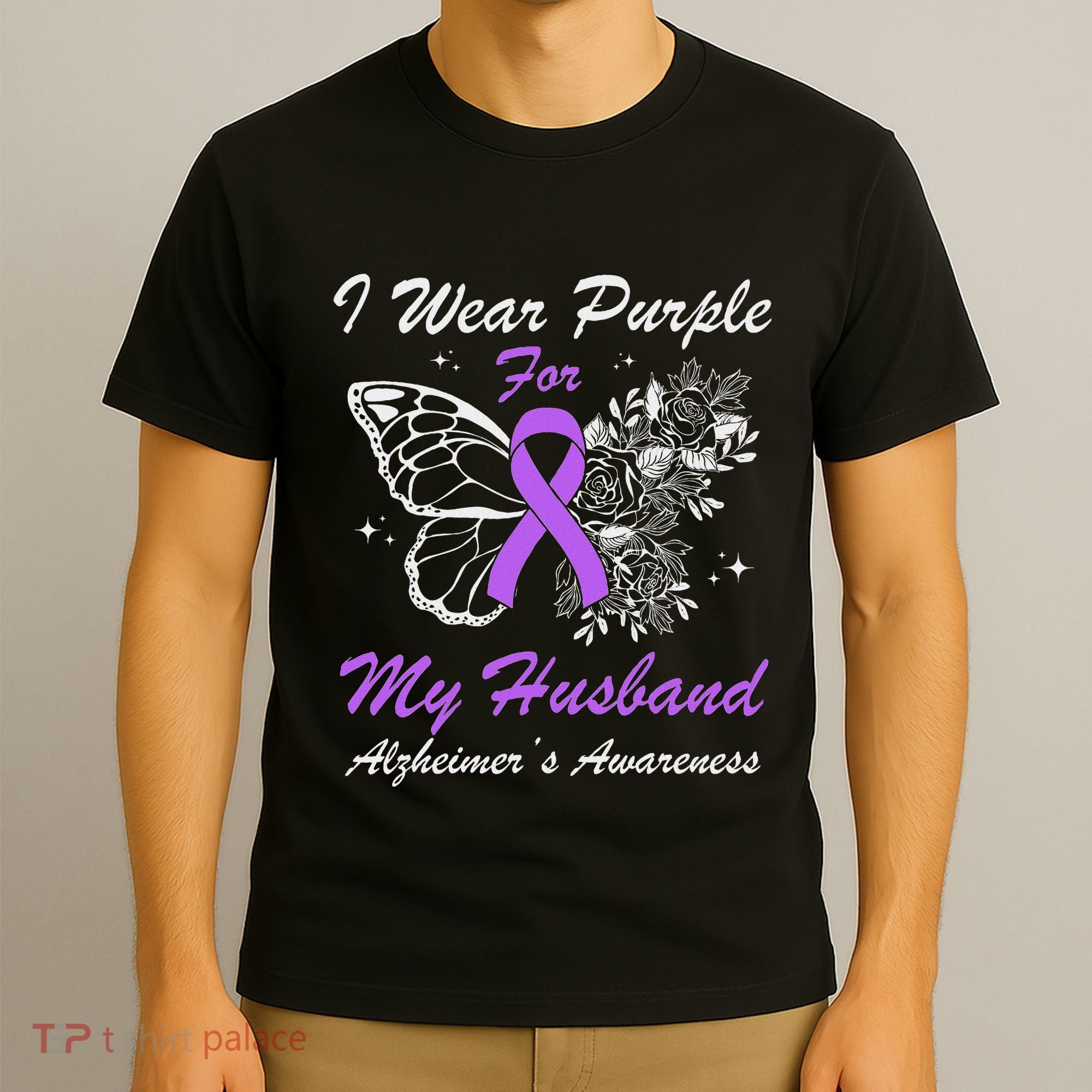 I Wear Purple For My Husband AlzheimerS Awareness Butterfly T-Shirt