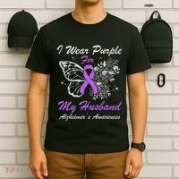 I Wear Purple For My Husband AlzheimerS Awareness Butterfly T-Shirt thumb 6