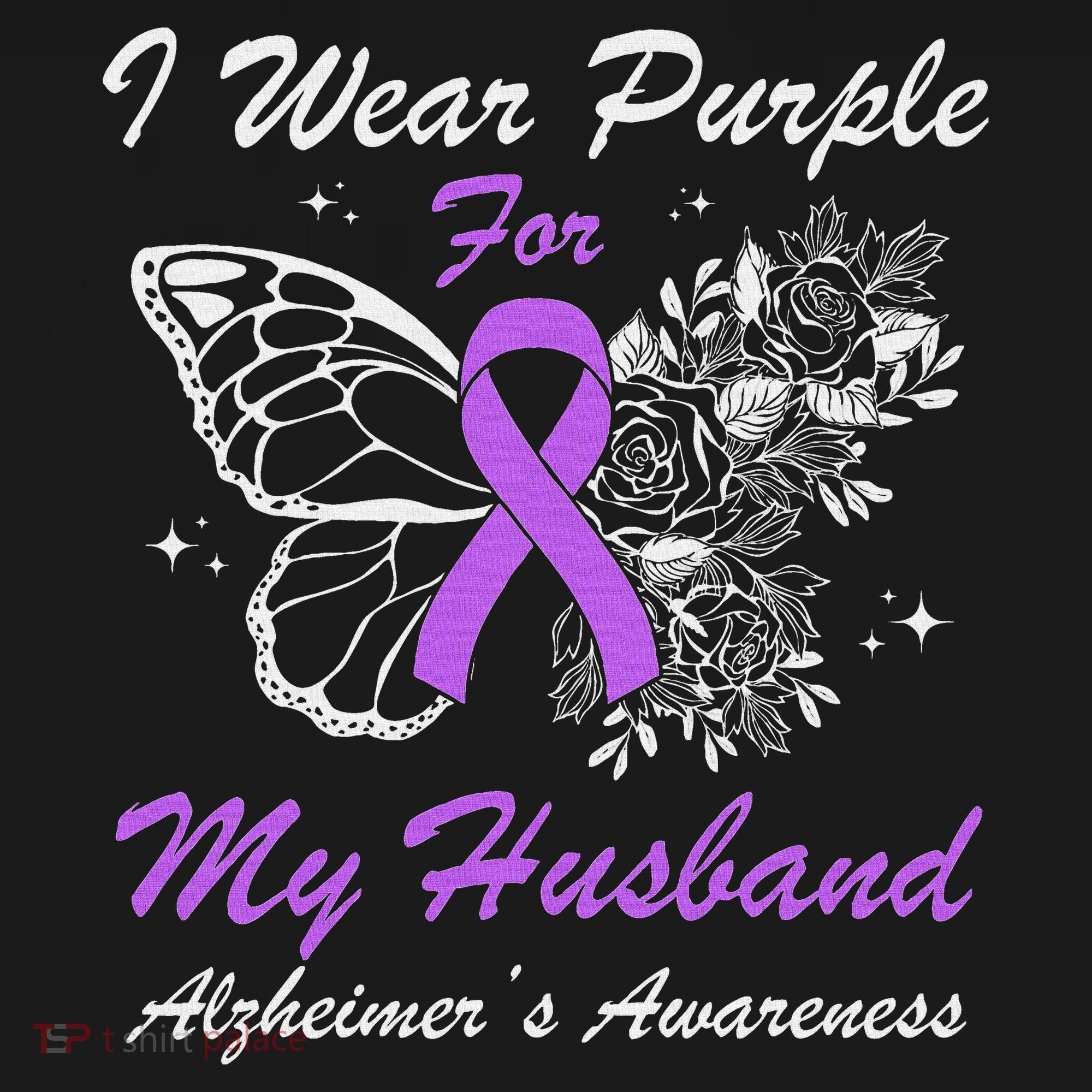 I Wear Purple For My Husband AlzheimerS Awareness Butterfly T-Shirt