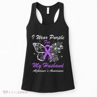 I Wear Purple For My Husband AlzheimerS Awareness Butterfly Women's Tank Top thumb 0
