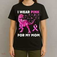 I Wear Pink For My Mom Dinosaur Breast Cancer Awareness T-Shirt thumb 4