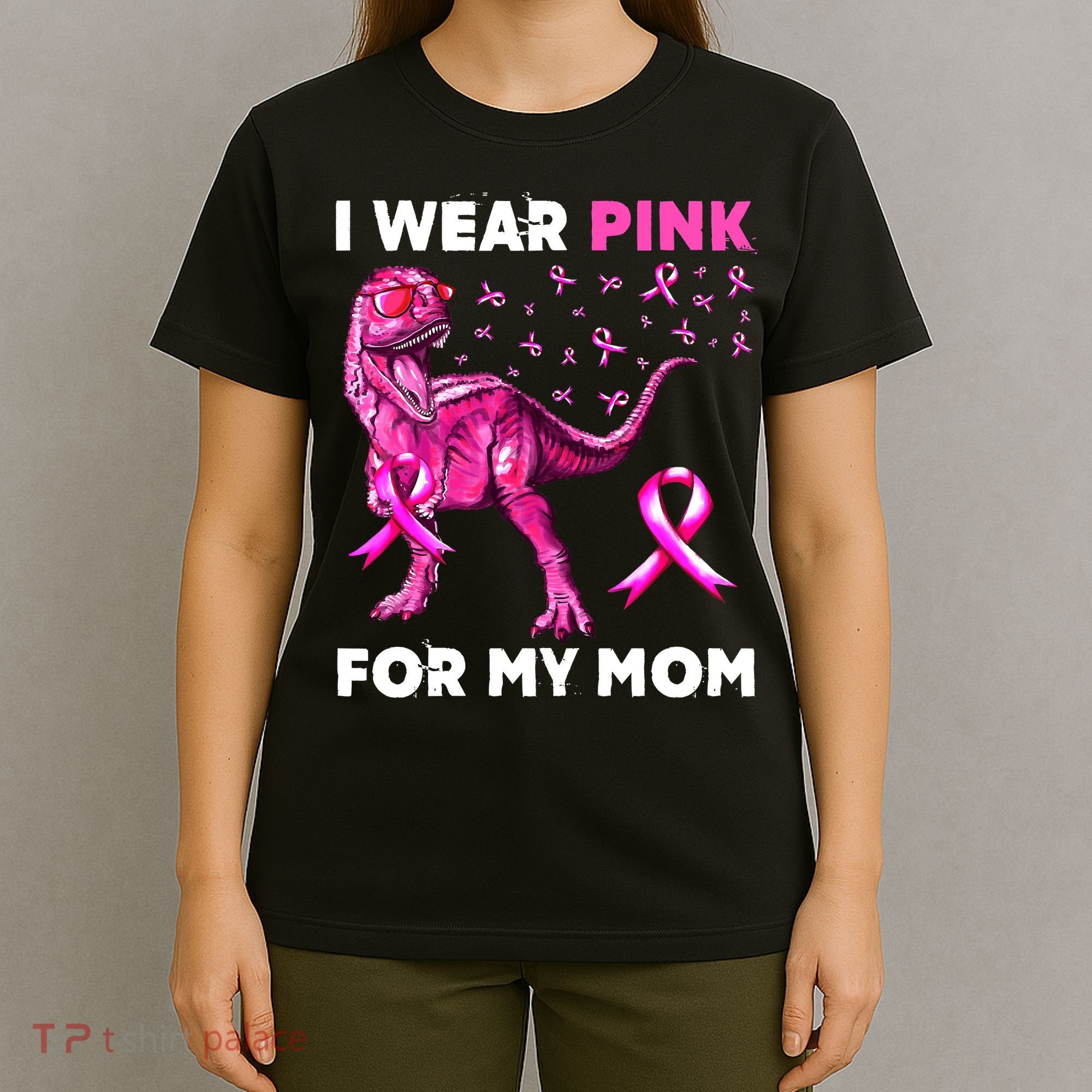 I Wear Pink For My Mom Dinosaur Breast Cancer Awareness T-Shirt