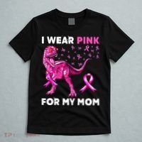 I Wear Pink For My Mom Dinosaur Breast Cancer Awareness T-Shirt thumb 5