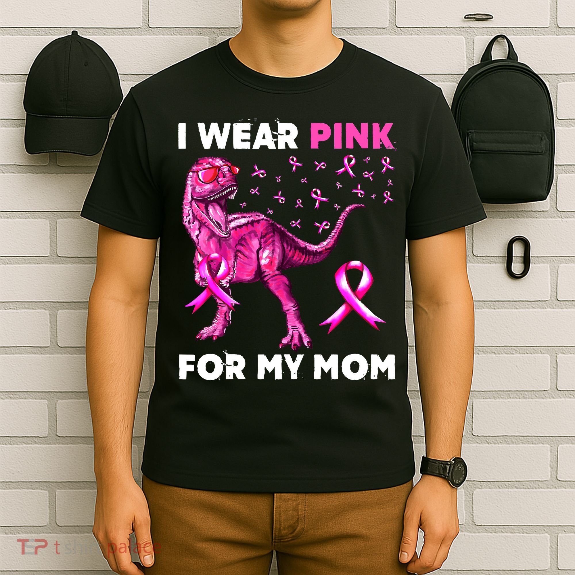 I Wear Pink For My Mom Dinosaur Breast Cancer Awareness T-Shirt
