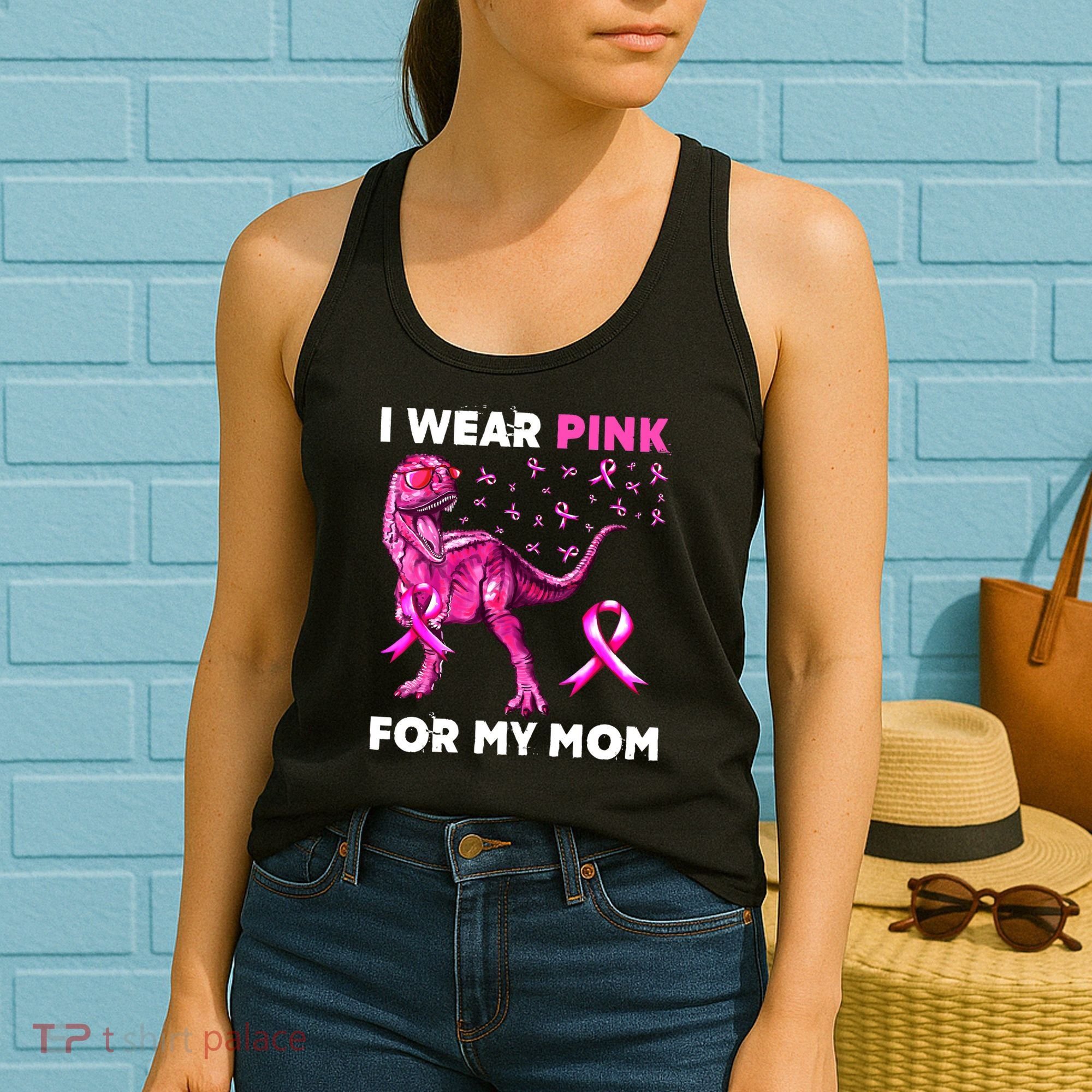 I Wear Pink For My Mom Dinosaur Breast Cancer Awareness Women's Tank Top
