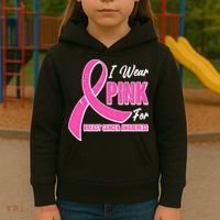 I Wear Pink For Breast Cancer Awareness Kids Hoodie thumb 3