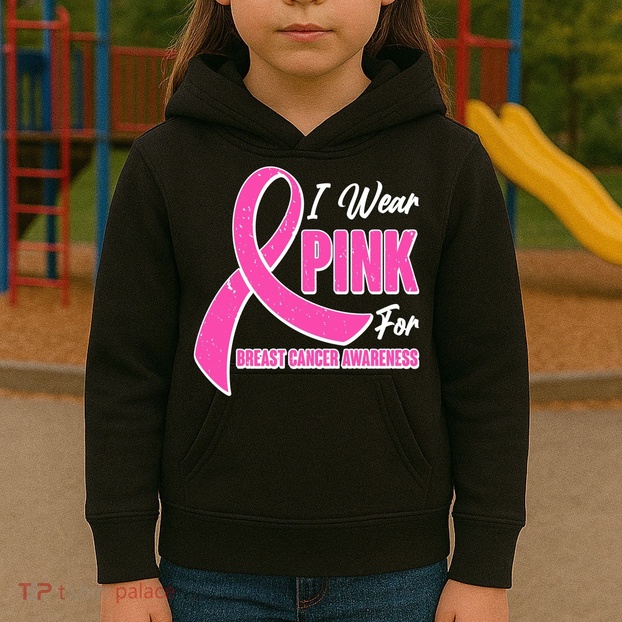 I Wear Pink For Breast Cancer Awareness Kids Hoodie