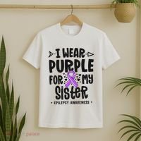 I Wear Purple For My Sister Epilepsy Awareness T-Shirt thumb 2