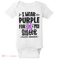 I Wear Purple For My Sister Epilepsy Awareness Baby Bodysuit thumb 0