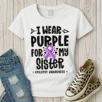 I Wear Purple For My Sister Epilepsy Awareness Women's T-Shirt thumb 3