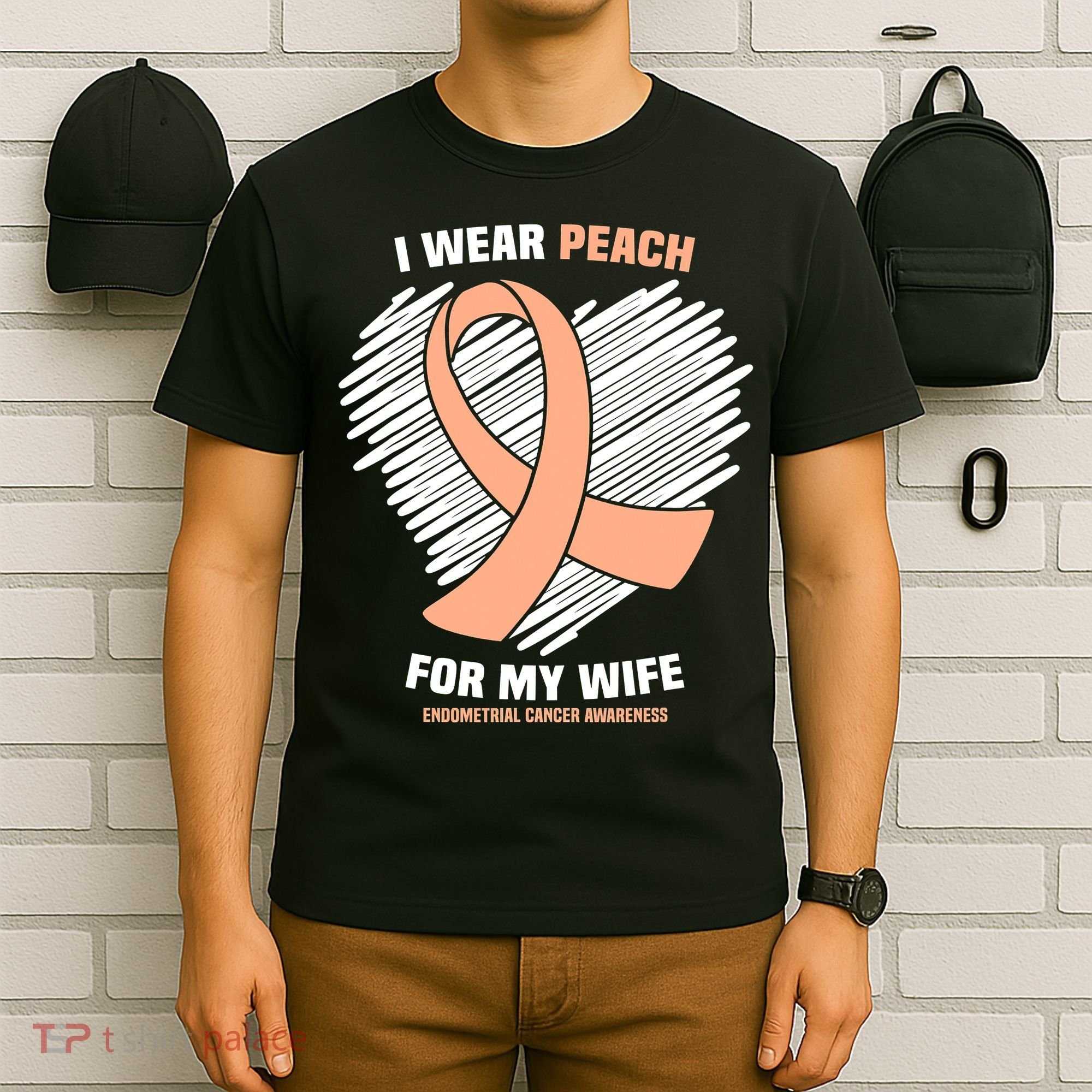 I Wear Peach For My Wife Endometrial Cancer Awareness T-Shirt