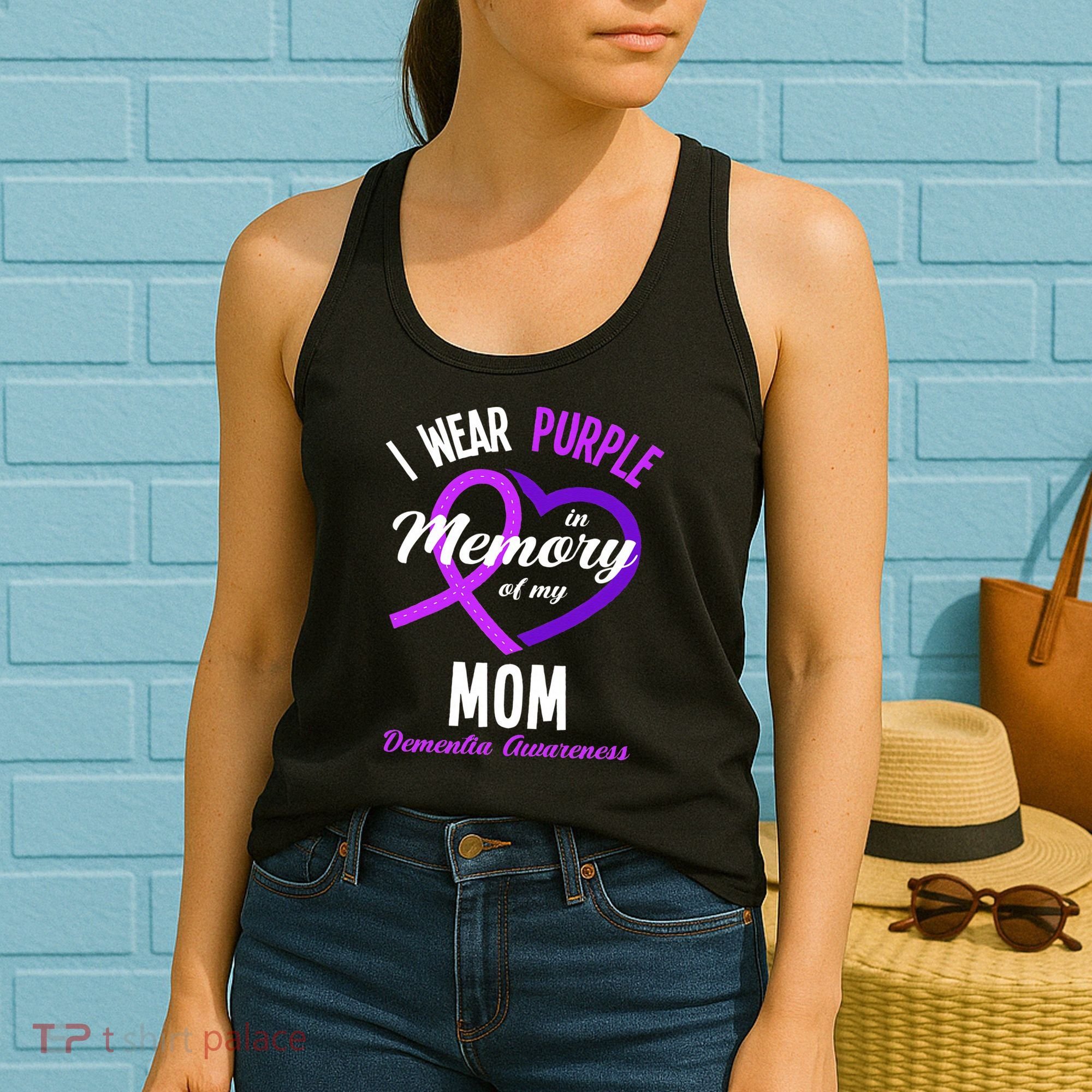 I Wear Purple In Memory For My Mom Dementia Awareness Women's Tank Top