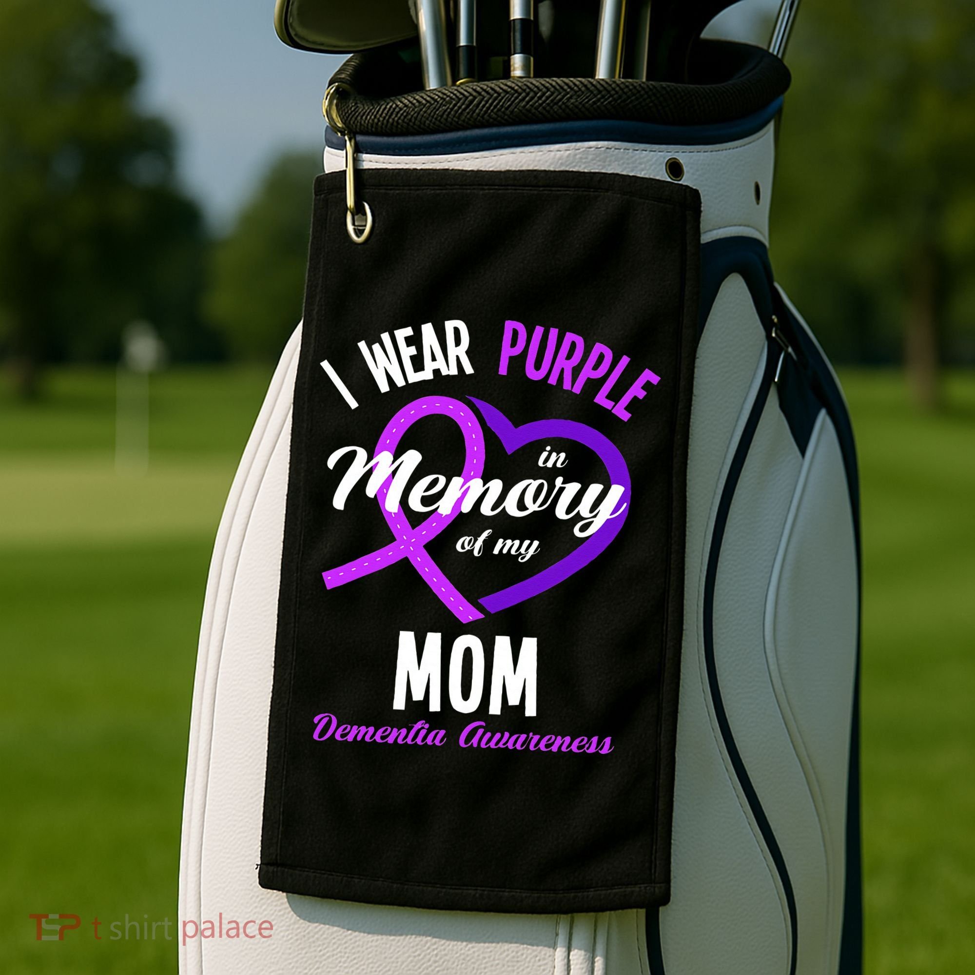 I Wear Purple In Memory For My Mom Dementia Awareness Golf Towel