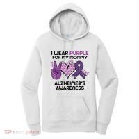 I Wear Purple For My Mommy Alzheimers Awareness Peace Love Cure Women's Hoodie thumb 0