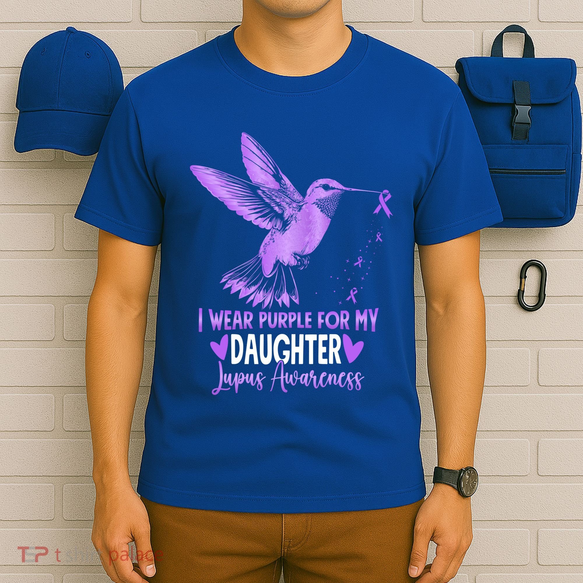I Wear Purple For My Daughter Hummingbird Lupus Awareness Gift T-Shirt