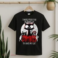 I Would Push You Zombies Cats Zombie Cat Cute Black Cat T-Shirt thumb 2