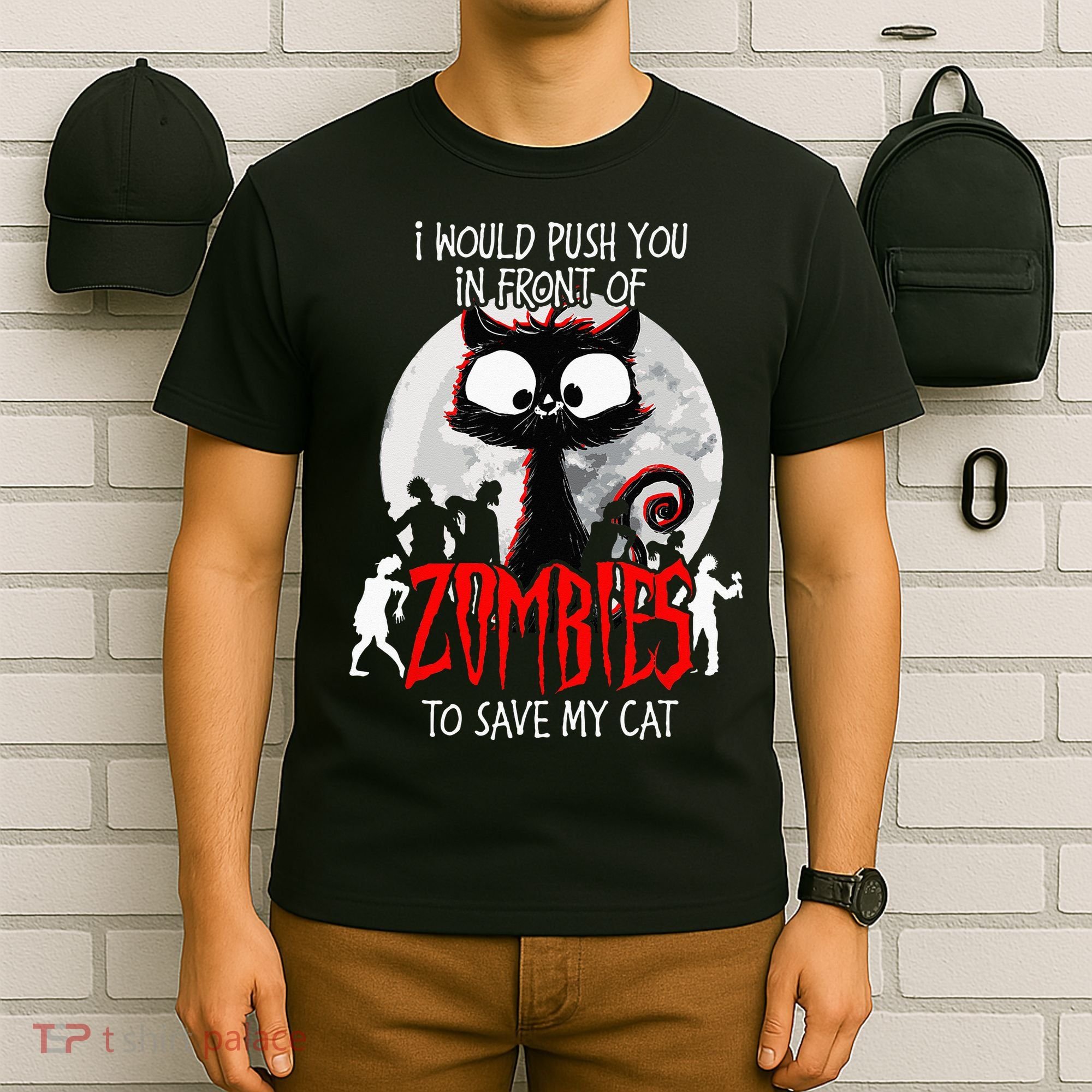 I Would Push You Zombies Cats Zombie Cat Cute Black Cat T-Shirt