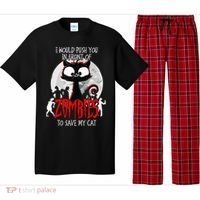 I Would Push You Zombies Cats Zombie Cat Cute Black Cat Pajama Set thumb 0