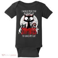 I Would Push You Zombies Cats Zombie Cat Cute Black Cat Baby Bodysuit thumb 0