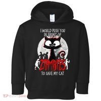 I Would Push You Zombies Cats Zombie Cat Cute Black Cat Toddler Hoodie thumb 0