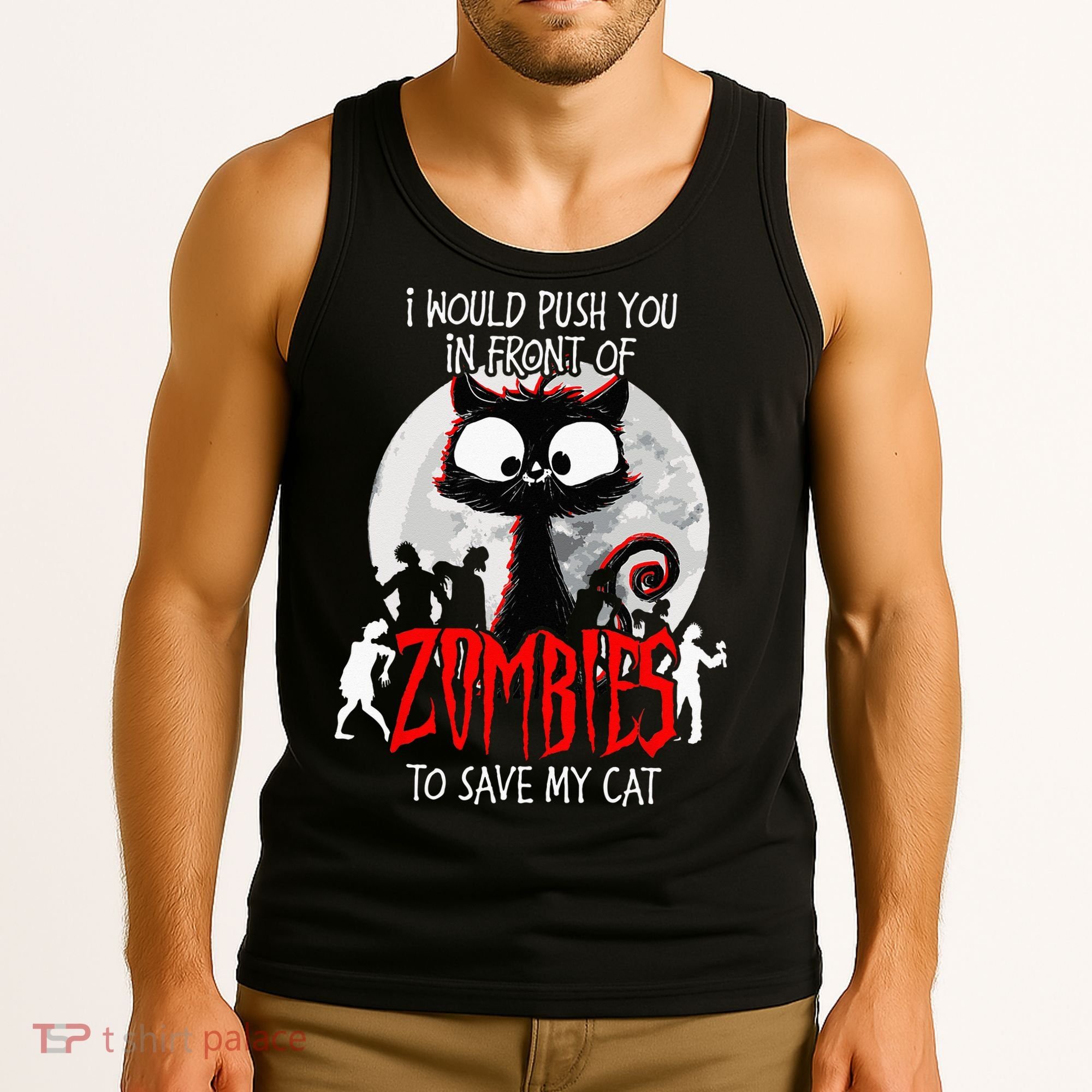 I Would Push You Zombies Cats Zombie Cat Cute Black Cat Tank Top