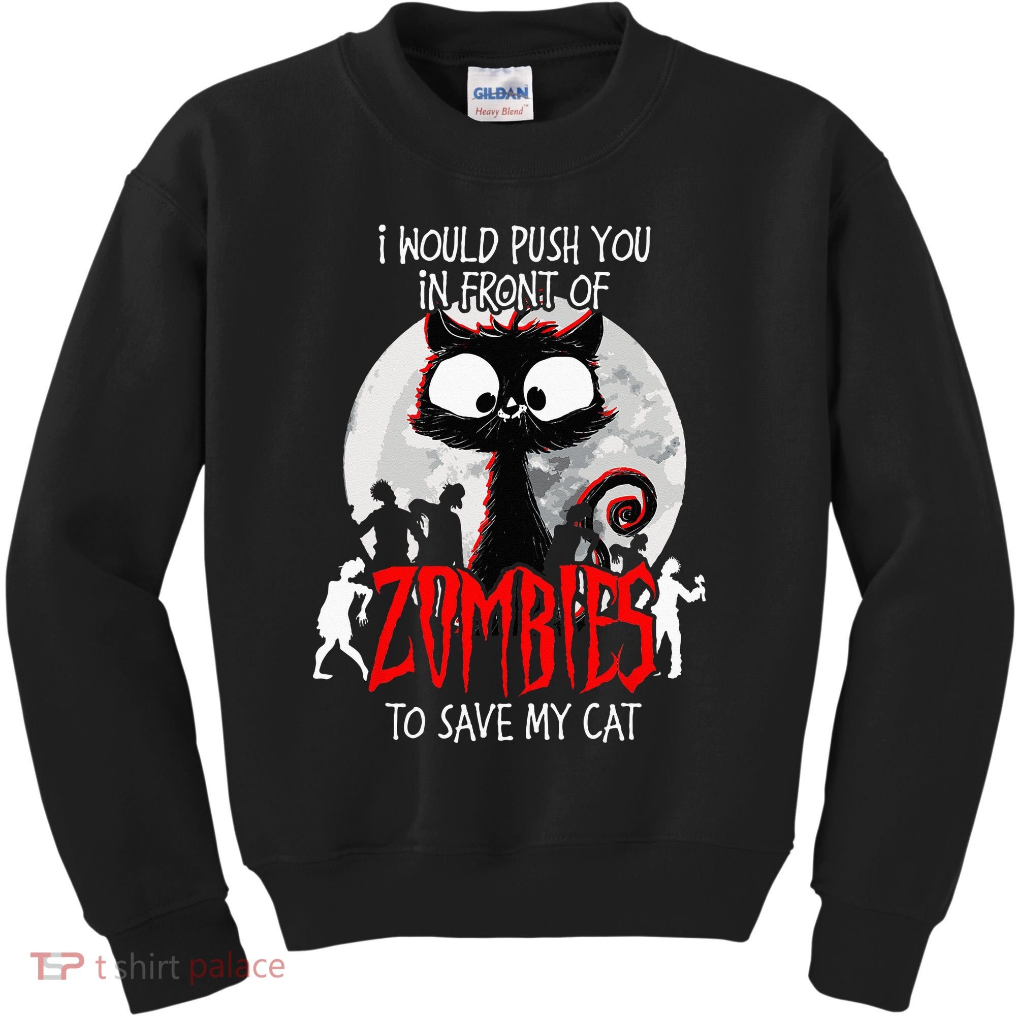 I Would Push You Zombies Cats Zombie Cat Cute Black Cat Kids Sweatshirt