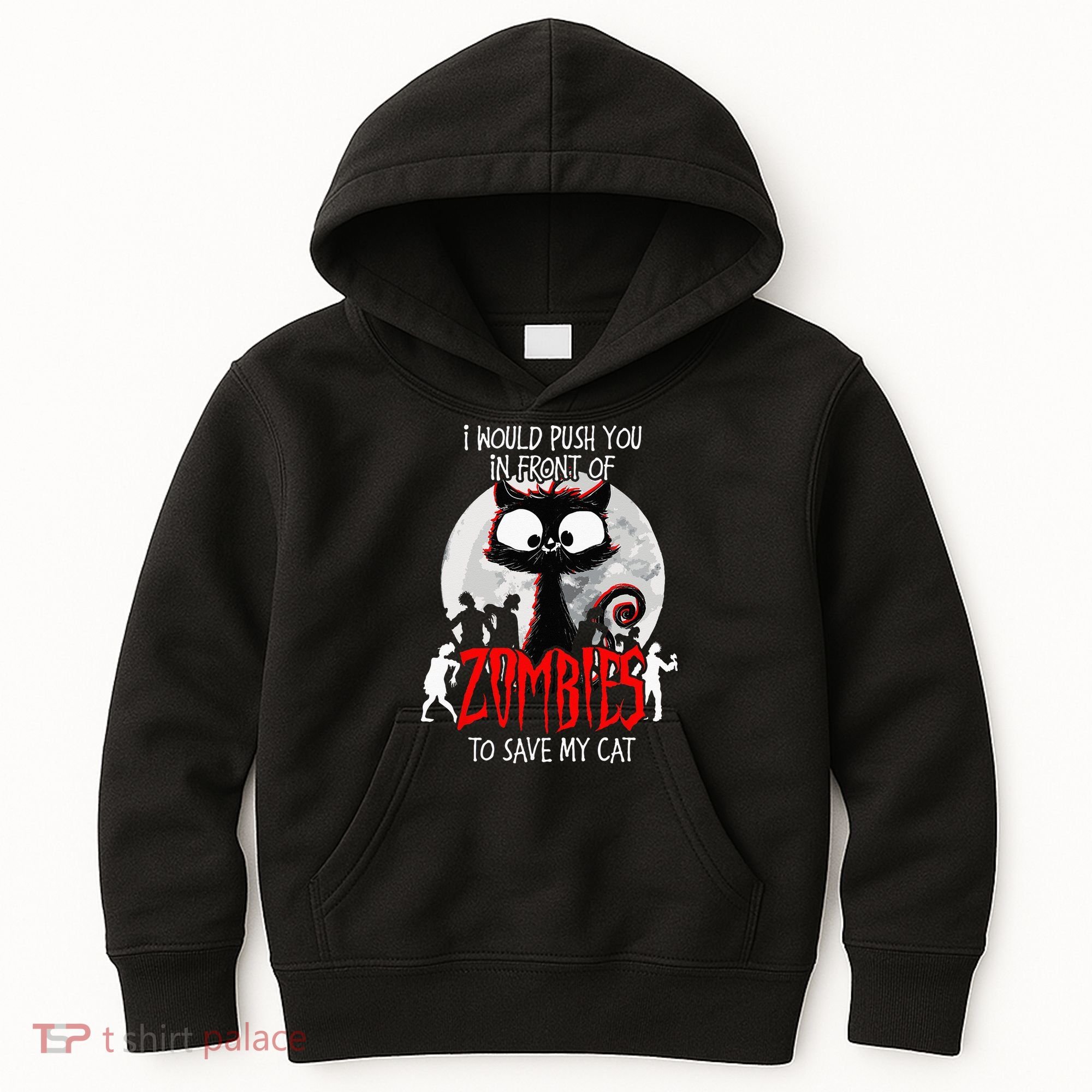 I Would Push You Zombies Cats Zombie Cat Cute Black Cat Kids Hoodie