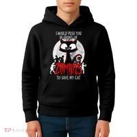 I Would Push You Zombies Cats Zombie Cat Cute Black Cat Kids Hoodie thumb 4