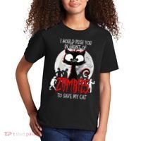 I Would Push You Zombies Cats Zombie Cat Cute Black Cat Kids T-Shirt thumb 2