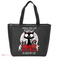 I Would Push You Zombies Cats Zombie Cat Cute Black Cat Tote Bag thumb 0