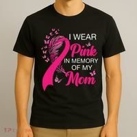 I Wear Pink In Memory Of My Mom Butterfly Breast Cancer T-Shirt thumb 3