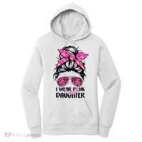 I Wear Pink For My Daughter Messy Bun Breast Cancer Support Women's Hoodie thumb 0