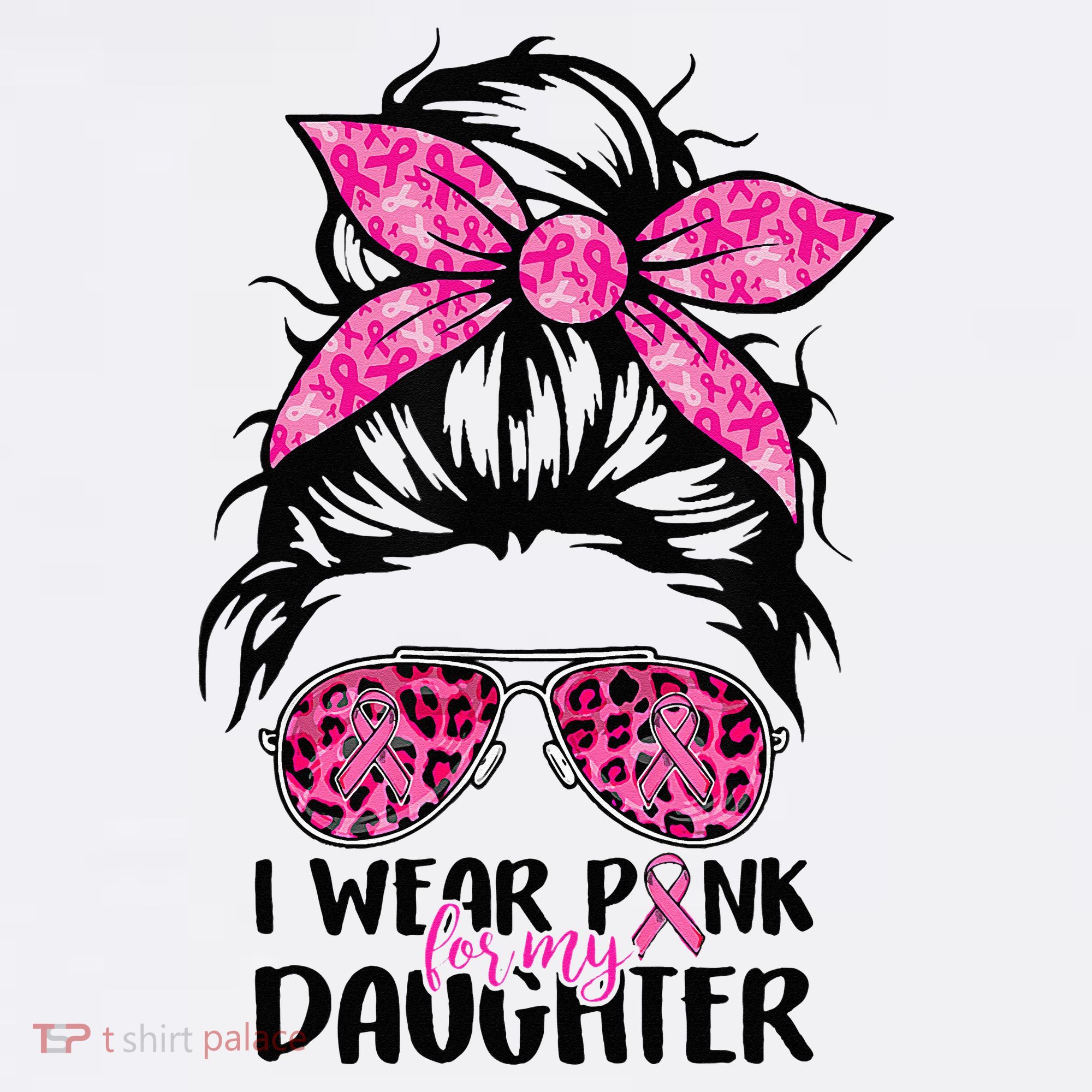 I Wear Pink For My Daughter Messy Bun Breast Cancer Support Women's Hoodie