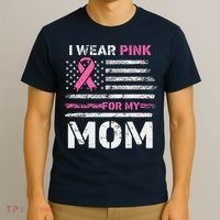 I Wear Pink For My Mom America Flag Breast Cancer Awareness T-Shirt thumb 3