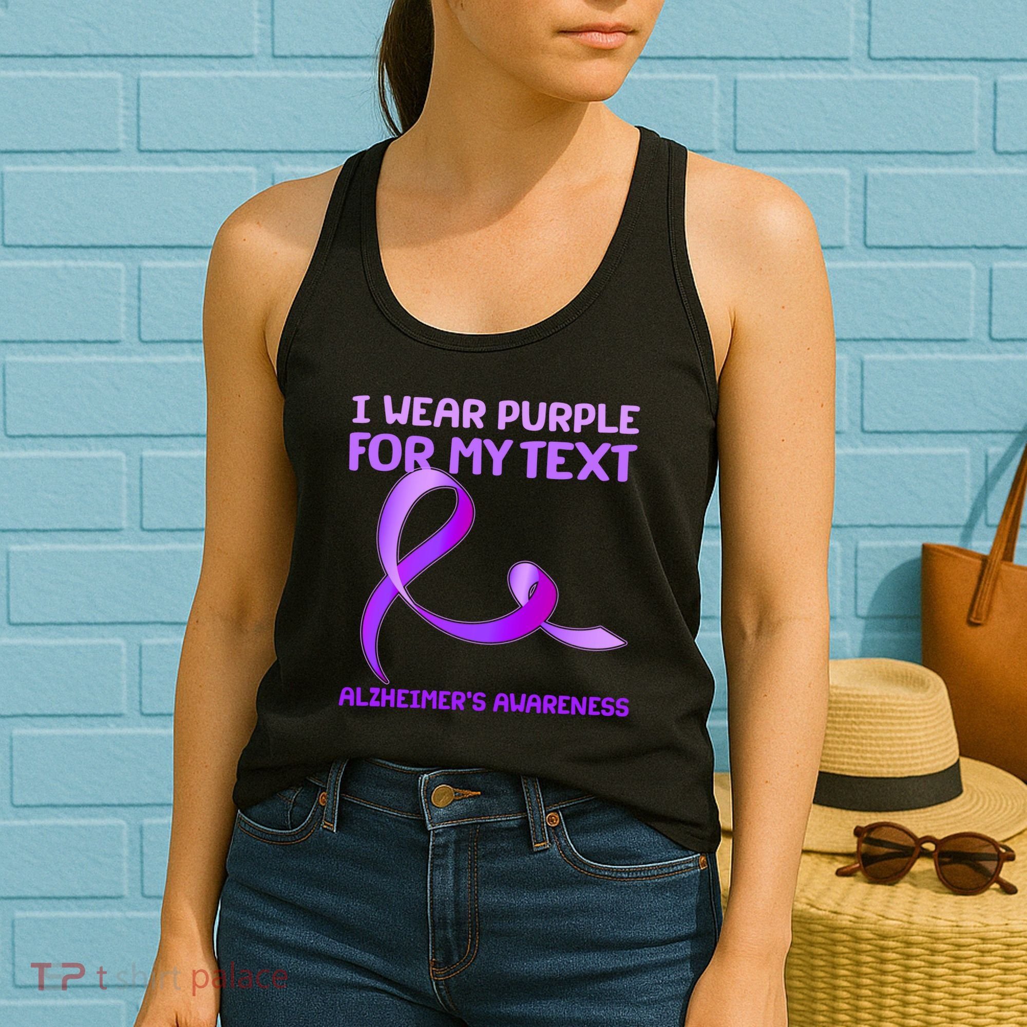 I Wear Purple For My Personalize Text Alzheimer's Awareness Women's Tank Top