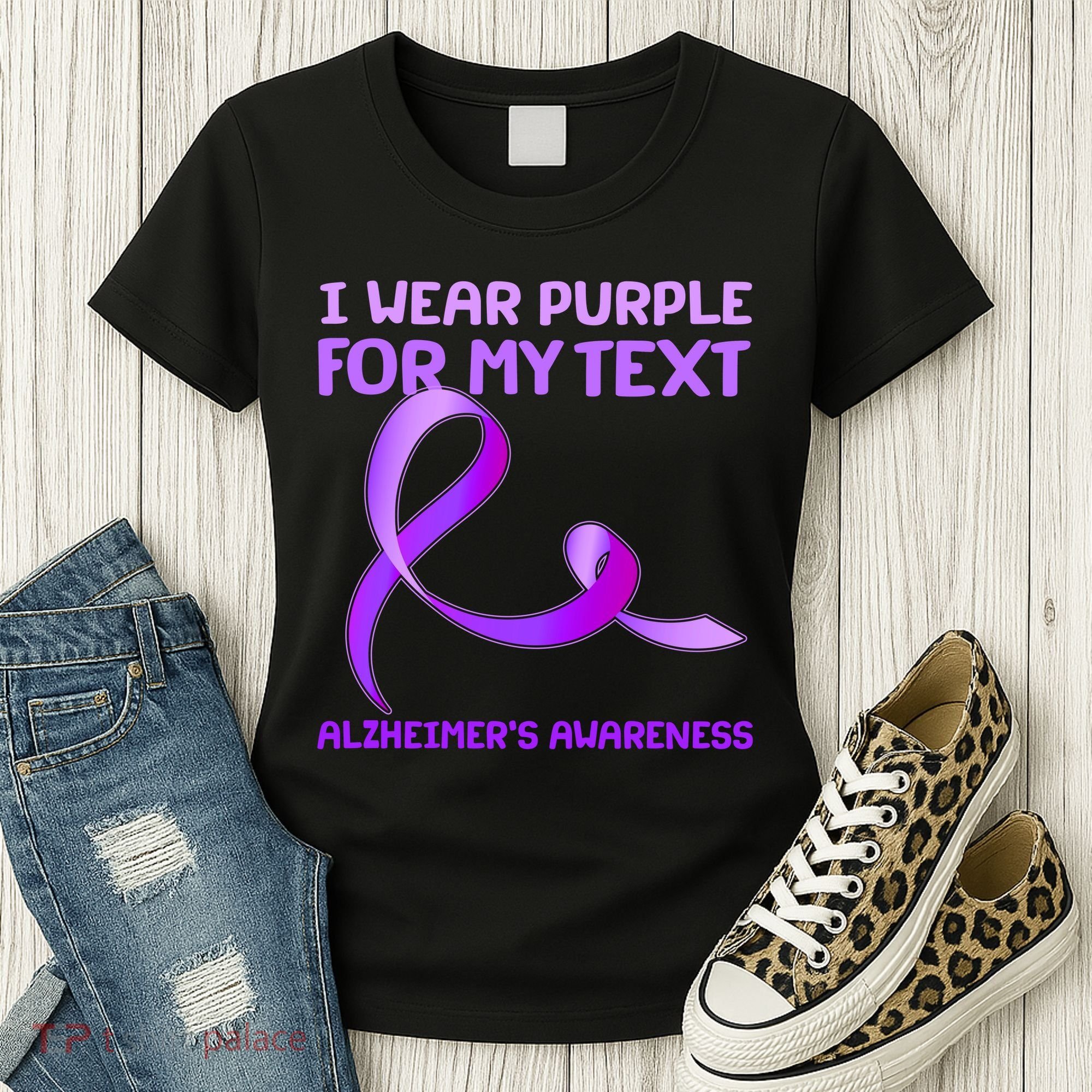 I Wear Purple For My Personalize Text Alzheimer's Awareness Women's T-Shirt